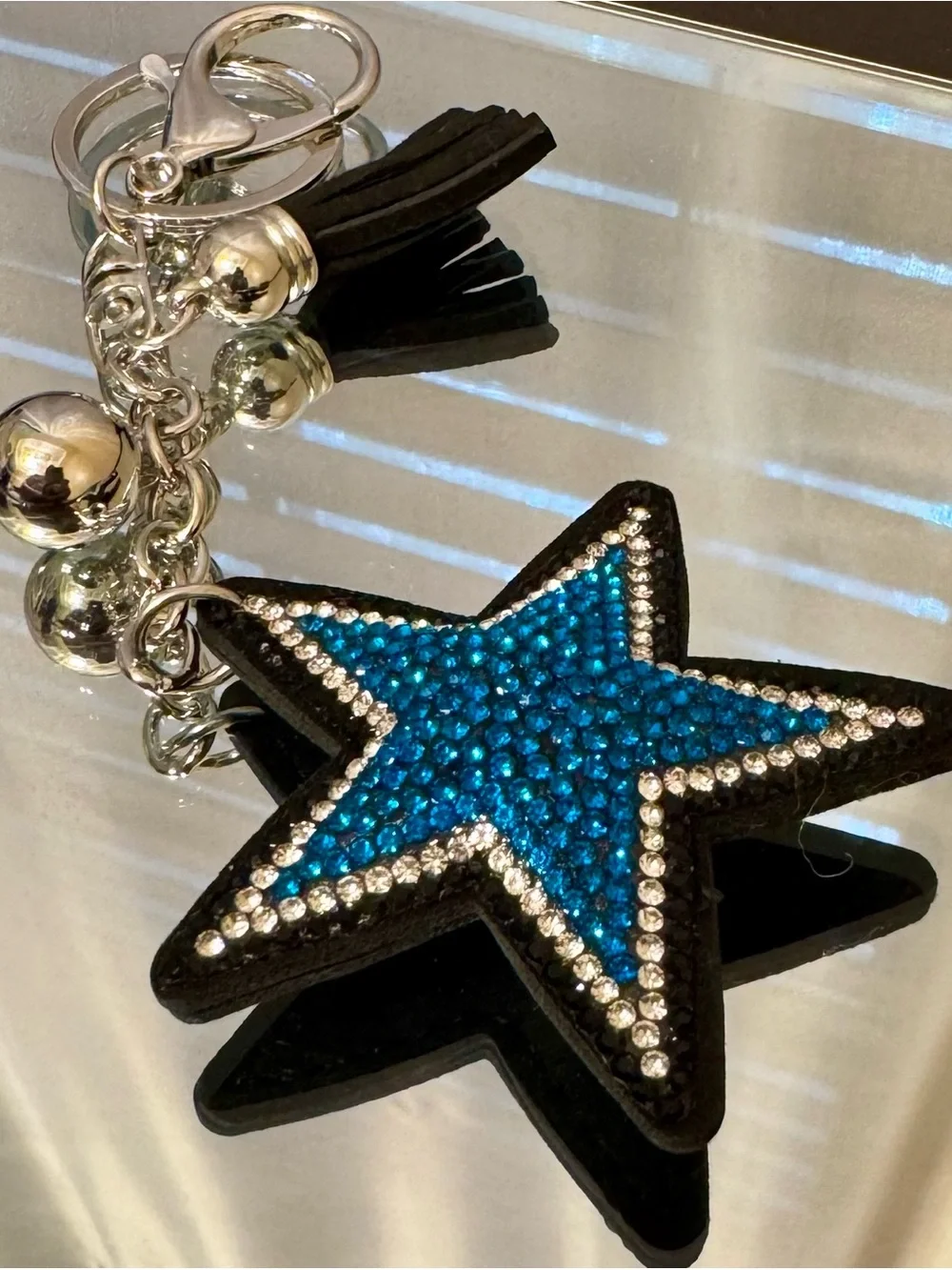 Blue Star Rhinestone Keychain/Bag Charm with tassel